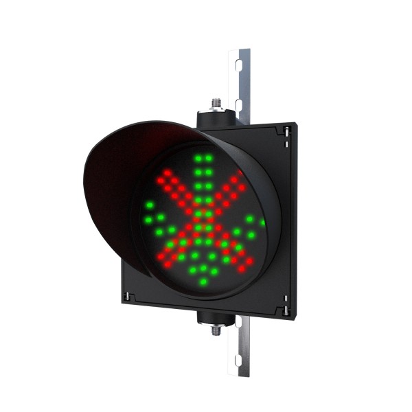 Ampel 2 in 1 mit 200mm LED-Modul rot(X)/grün(Pfeil) in der Größe einer Verkehrsampel und einstellbarer Halterung