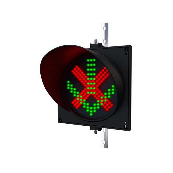 Ampel rot/grün 2 in 1 (X und Pfeil) mit größeren LED Modulen als bei einer Verkehrsampel 