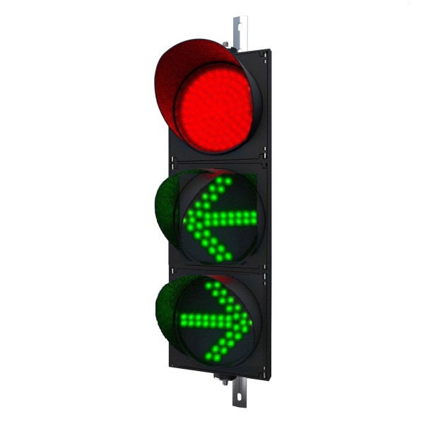 Ampel rot und 2 grüne Pfeile mit LED-Modulen in der Größe einer Verkehrsampel 