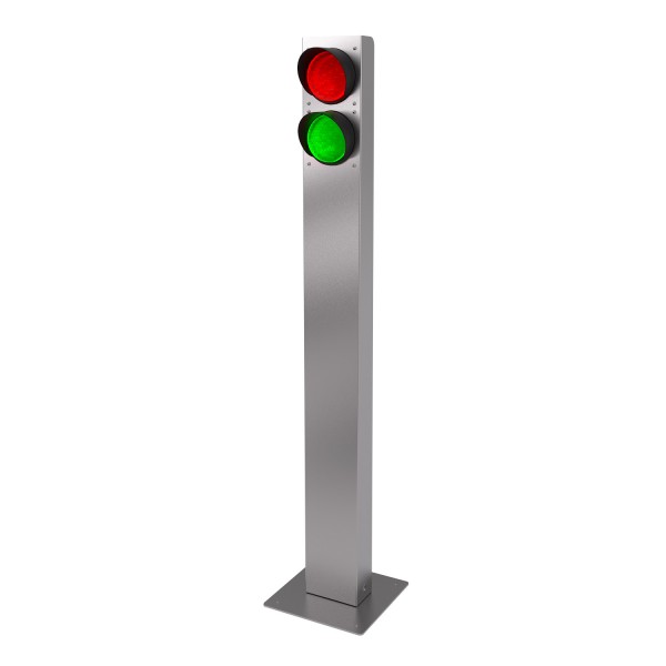 AMPEL-SÄULE mit LED-Modulen rot/grün und Sonnenblende, Edelstahl, wetterfest, freistehend, h = 1,5m
